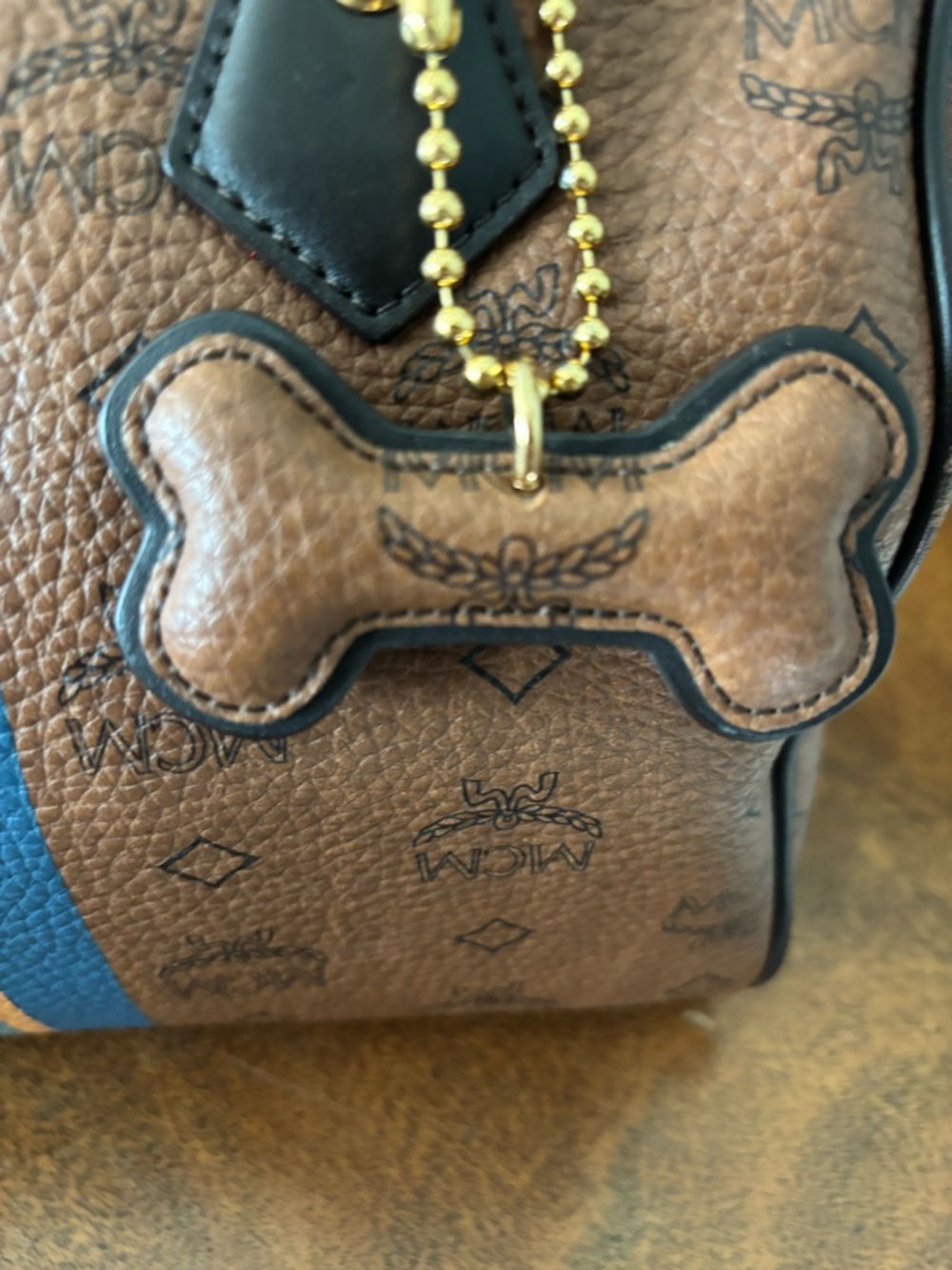 MCM Brown Visetos Satchel with Blue and Orange Stripe - Picture 6 of 13